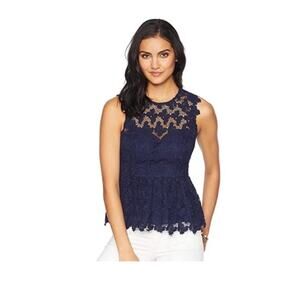 Lily Pulitzer Navy Blue Aubree Slvls Peplum Top Blouse Butterfly Lacy Size 8